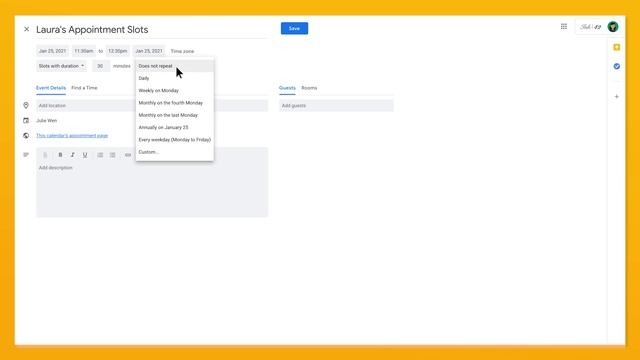 Make appointment slots for sign-ups using Google Workspace