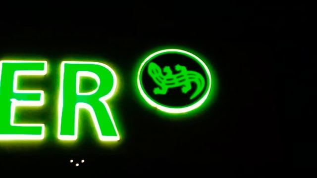 SALAMANDER фирма спортивной одежды , гигантская неоновая реклама ночью . Германия .
