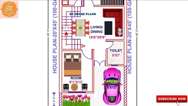 HOUSE PLAN 20' X 45' / 900 SQFT / 100 SQYDS / 84 SQM / WITH INTERIOR / HOME DESIGN