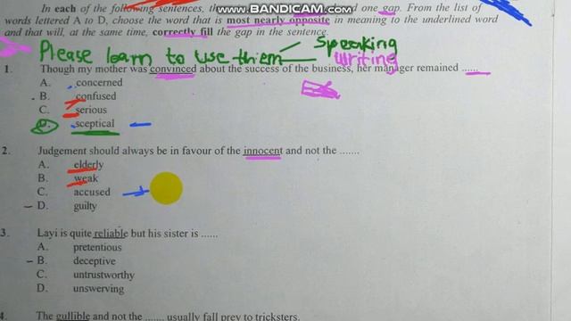 English Language for WASSCE 2019 Obj Section 1 - Words Opposite In Meaning