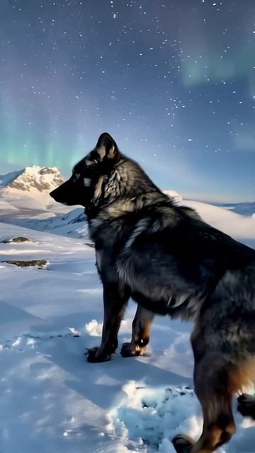 The Shadow of the Arctic: Majestic Black Wolf Under the Aurora