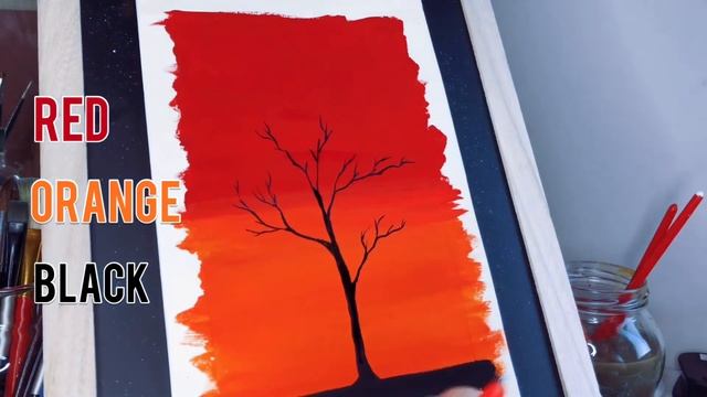 HOW TO PAINT EASY RED SKY AT NIGHT IN POSTER COLOR | #Redsky #Painting #Art