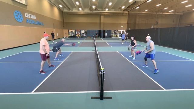 Warming up!  Ruben, Susan, Glenn, & Jay.  1-9-23.  Wake Forest Pickleball