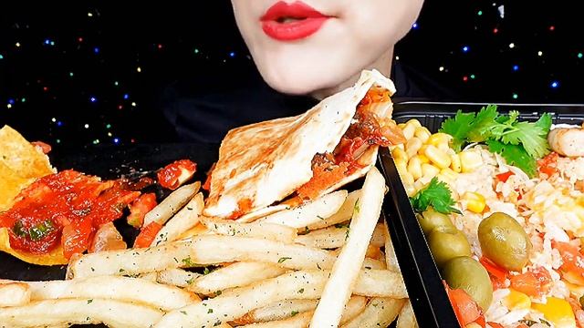 ASMR BEEF QUESADILLA, SHRIMP BURRITOBOW, NACHO * 비프탑블레이드, 그릴쉬림프, 나초 먹방 / Nunsaegi ASMR 눈새기