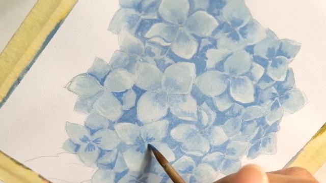 Painting hydrangea flower using poster paint - Day 21 "Hydrangea" | 30-Day Art Challenge