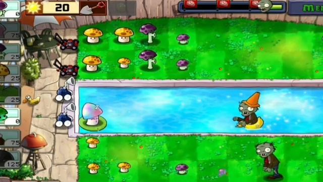 Plants vs Zombies прохождение всех дневных уровней, но только грибами
