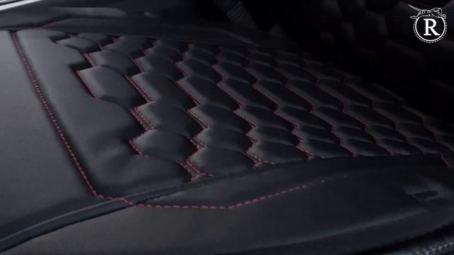 Накидки на сиденья RINNEKO. Передний комплект ШИРОКИЕ, экокожа, черный цвет, красная строчка