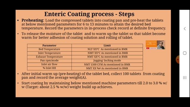 Weight Gain & Steps of Tablet Enteric Coating l Gun Validation l Preheating l Industrial Pharmacy