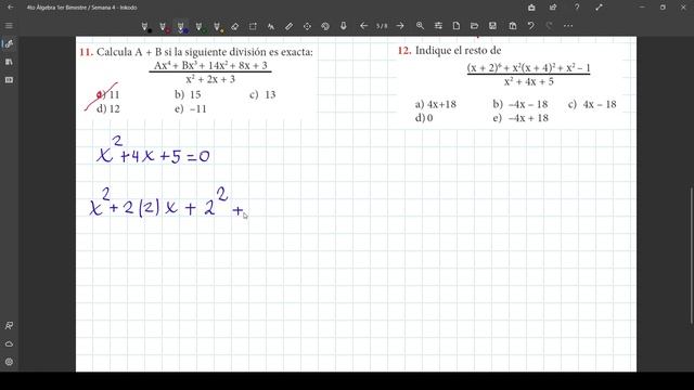 Semana 4 : División Algebraica (Método De Horner Y Teorema Del Resto) | 4to Secundaria