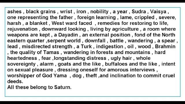 Significations of SATURN as told in Uttara Kalamrita