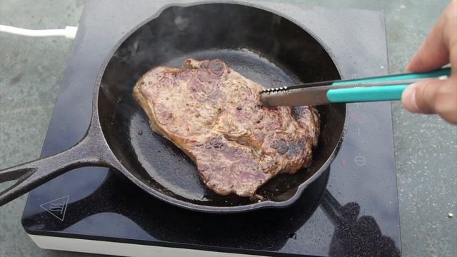 Ribeye Steak, pan-fried in an cast iron pan with IKEA Tillreda induction hob, 30 July 2022