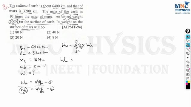 the radius of the earth is about 6400 km and that of mars is about 3200 km || Gravitation PYQ NEET