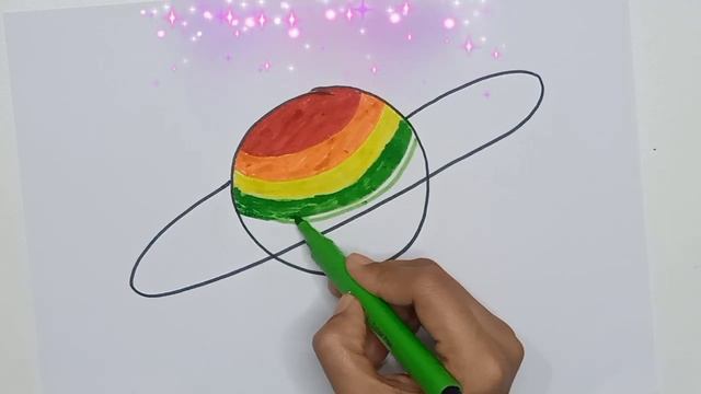 Drawing A Beautiful Rainbow Planet for Kids/इंद्रधनुष ग्रह ड्राइंग/crtanje duginog planeta za djecu