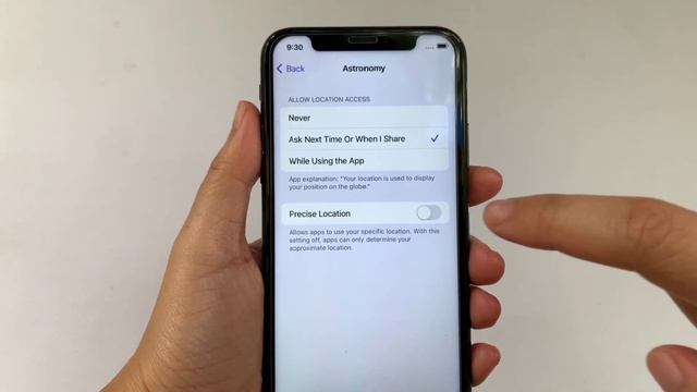 How to change location access in astronomy location services on iPhone X