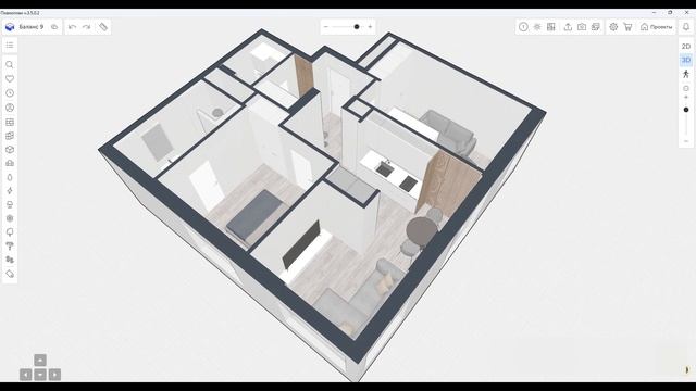 Просмотр окончательной планировки квартиры в ЖК "Баланс" в 3D: SketchUp и Планоплан