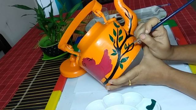 How to Hand paint Aluminum Tea Kettle | Recycle Old Tea Kettle | DIY Home Decor