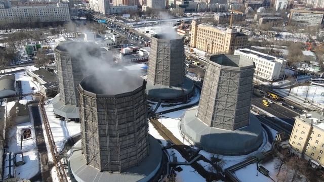 Москва, ТЭЦ-11, четыре градирни с квадрокоптера