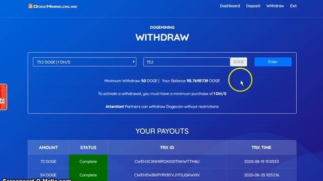 Вывод с бонусного контракта - dogemining