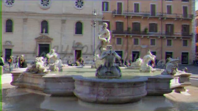 Glitch effect. Fountain of Neptune. Piazza Navona, Rome, Italy - February 18, 2015: Square was buil