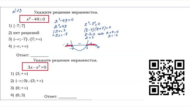 Задание ОГЭ №13 Неполное квадратное неравенство