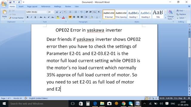 OPE02 error in yaskawa inverter