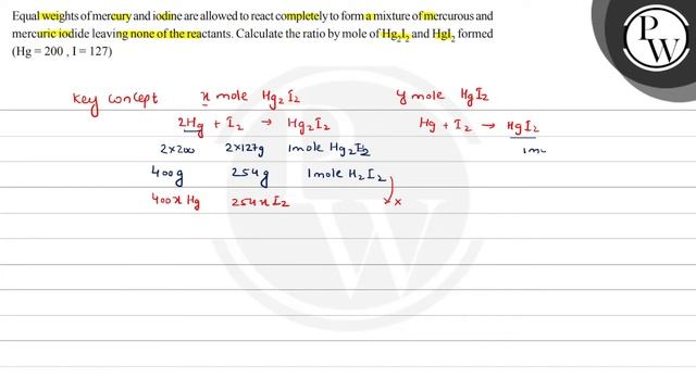 Equal weights of mercury and iodine are allowed to react completely...
