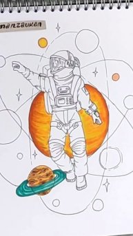 Космонавт, быстрый рисунок маркерами