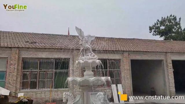 Outdoor Marble Water Fountain with Saint Michael Slaying Demon and Horse Statue