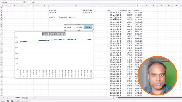 Build Stock Price History Line Chart in Excel - Create Interactive Interval Slicers Part 02