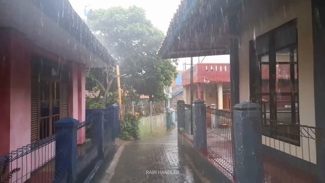 super heavy rain in Indonesia village | very cold, heavy rain in early 2024