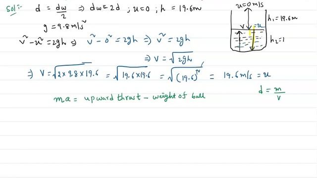 A solid ball of density half that of water falls freely under gravity from a height 19.6m and then