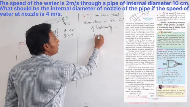 Unsolved example 15 | The speed of the water is 2m/s through a pipe of internal diameter 10 cm. Wha