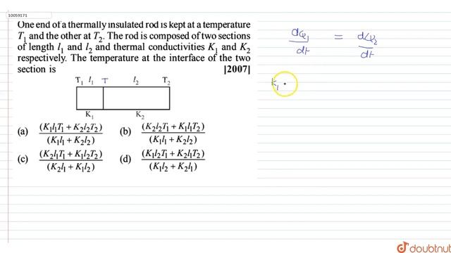 One end of a thermally insulated rod is kept at a temperature `T_1` and the other at