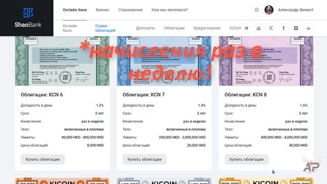 Доходные облигации НОВЫЙ Заработок в Shao Bank