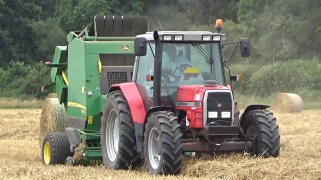 Baling Straw with Massey Ferguson 6180 & JD Baler - Harvest 2019