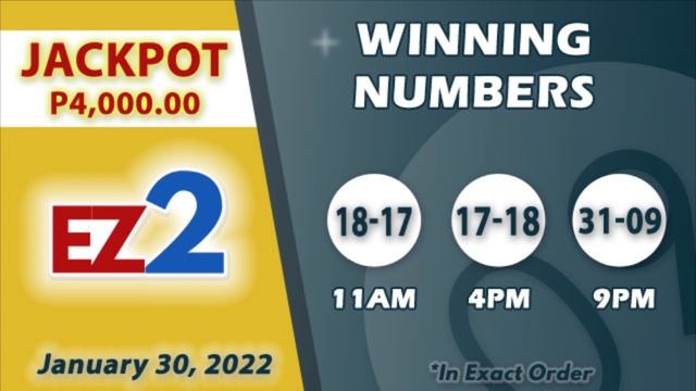 P49M Jackpot Ultra Lotto 6/58, EZ2, Suertres, and Superlotto 6/42 | January 30, 2022