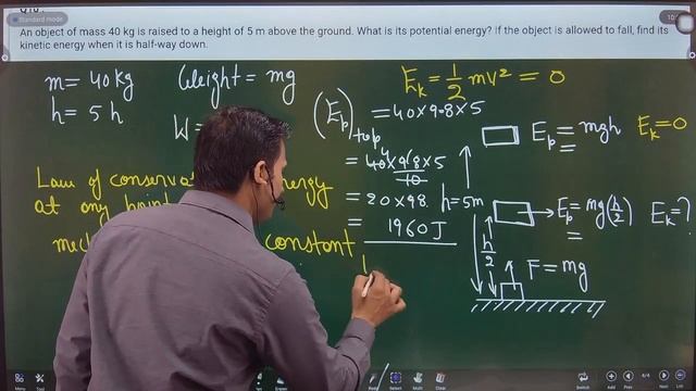 An object of mass 40 kg is raised to a height of 5 m above the ground.  What is its potential energ