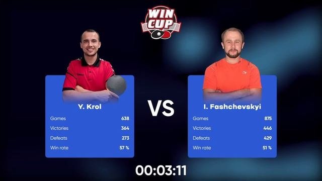 01:30  Батюк  3-0 Погонов  /  02:00  Кроль 3-2 Фащевский  стол 4  ЮГ-7  19.08.22