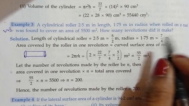 A cylindrical roller 2.5m in length,1.75m in radius when rolled on a road was found to cover an are