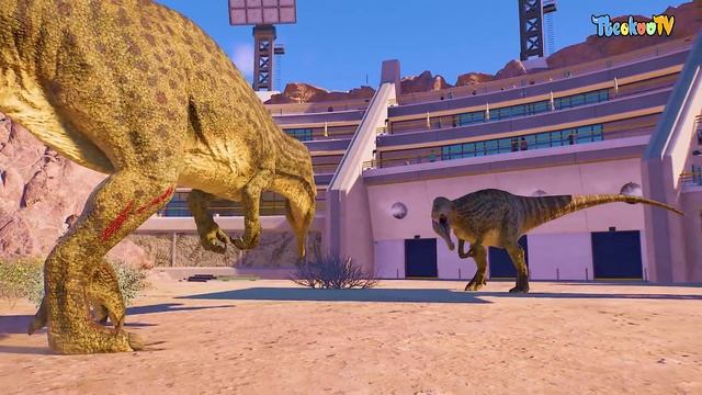 (🦖 Jurassic World Evolution 2)Blue Tyrannosaurus Rex vs Carcharodonto,Velociraptor Dinosaurs Fight