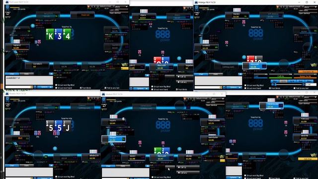 Онлайн-Покер за 1 час  +$6 (276рук). NL2 live-сессия. 4-6 столов