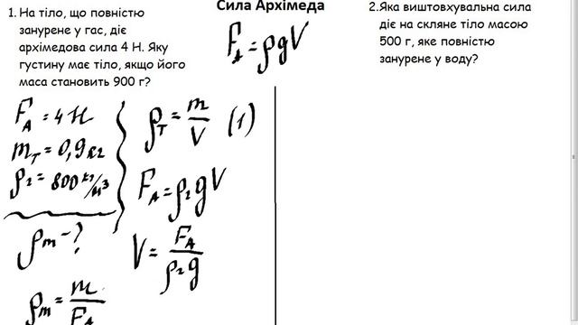 Розв'язування задач.  Сила Архімеда 1,2