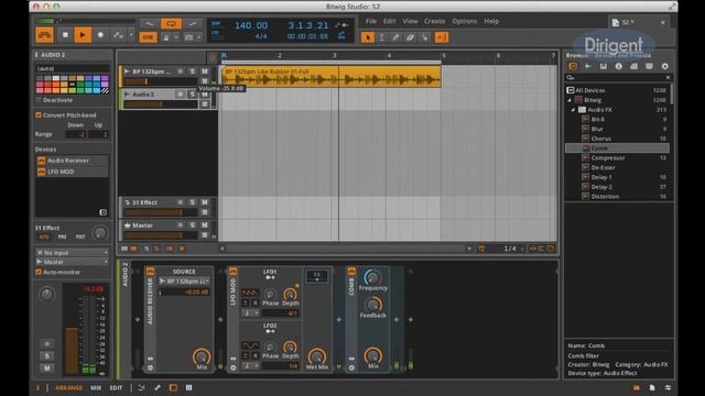 BITWIG STUDIO 1.1 Audio ReceiverのPre/Post比較