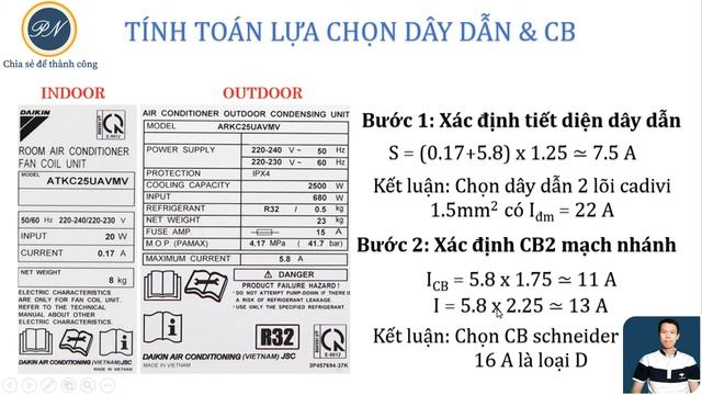 Xác định nhanh tiết diện dây dẫn và CB cho máy điều hoà hai cục