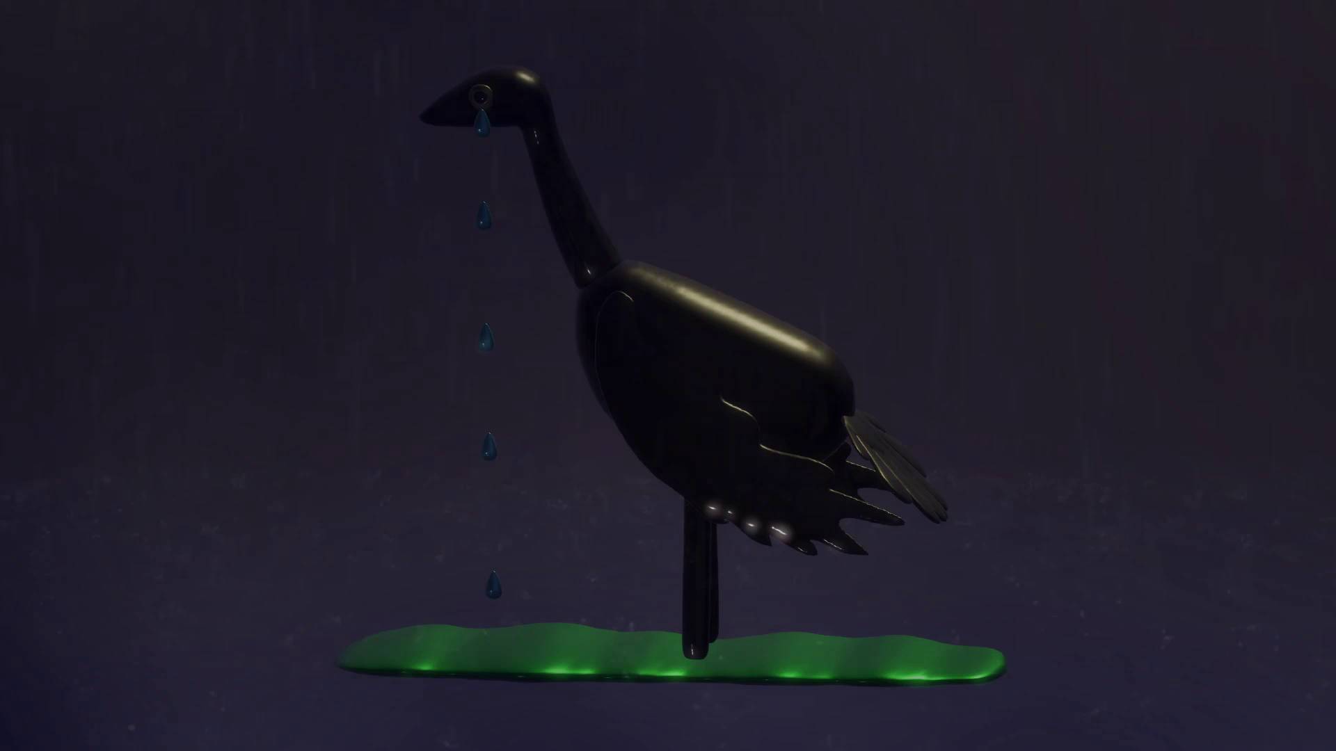Рисунок 3D - Чёрная птица под дождём