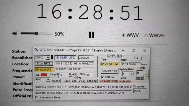 Getac F110 w/GPS Time Sync With WWV via GPS2Time.