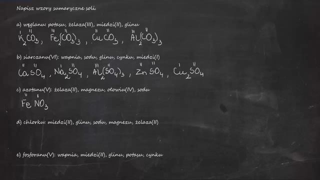Napisz wzory sumaryczne soli. a) węglanu: potasu, żelaza(III), miedzi(II), glinu b) siarczanu(VI):