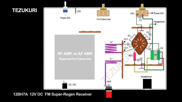 One Tube FM Super Regen Receiver - 12BH7A 12V DC Radio