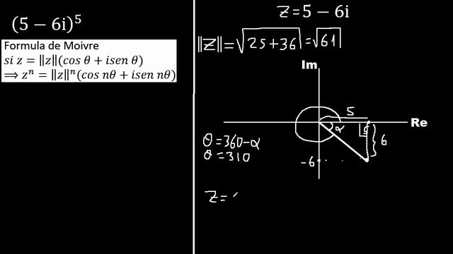 Fórmula de Moivre, ejemplo aplicando teorema de Moivre - numero complejo con exponente 10