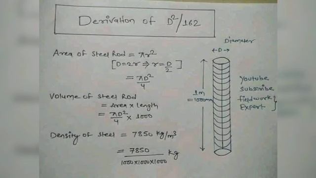 W=D^2/162 eight of steel barD imeter of the barThs the Formula to Calculate the weight of Steel bar